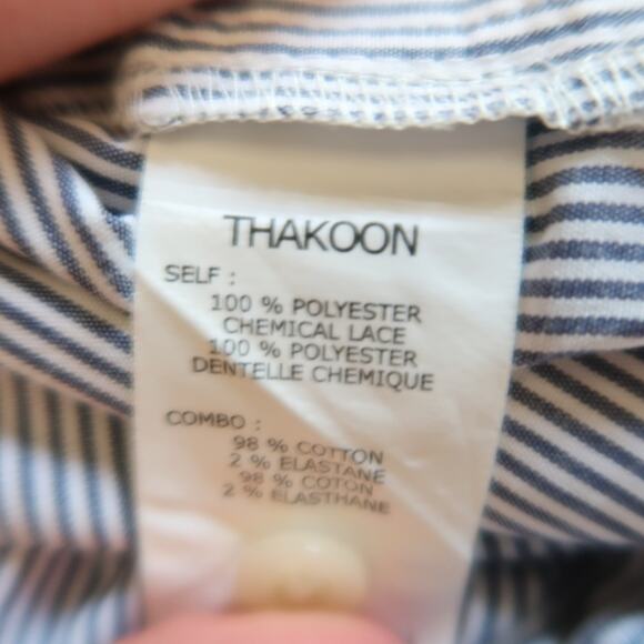 Thakoon Addition Blue and White Striped Floral Lace Overlay Shirt Dress 0 - Picture 7 of 7